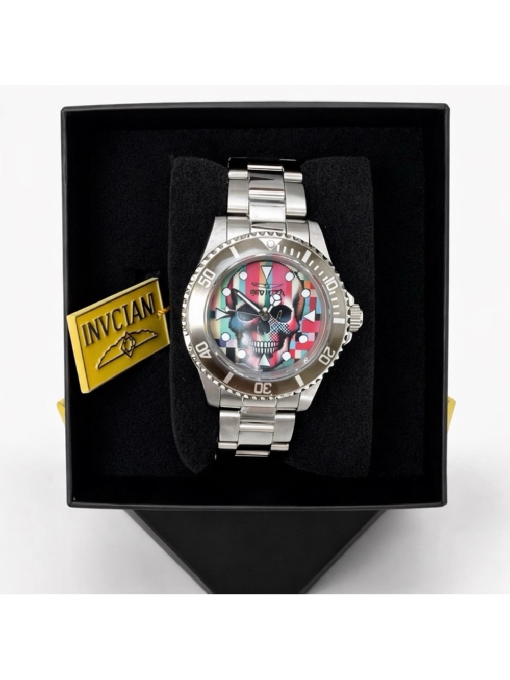 New Invicta 40mm Pop Art Limited Edition Multi Color Skull Dial Quartz 200m